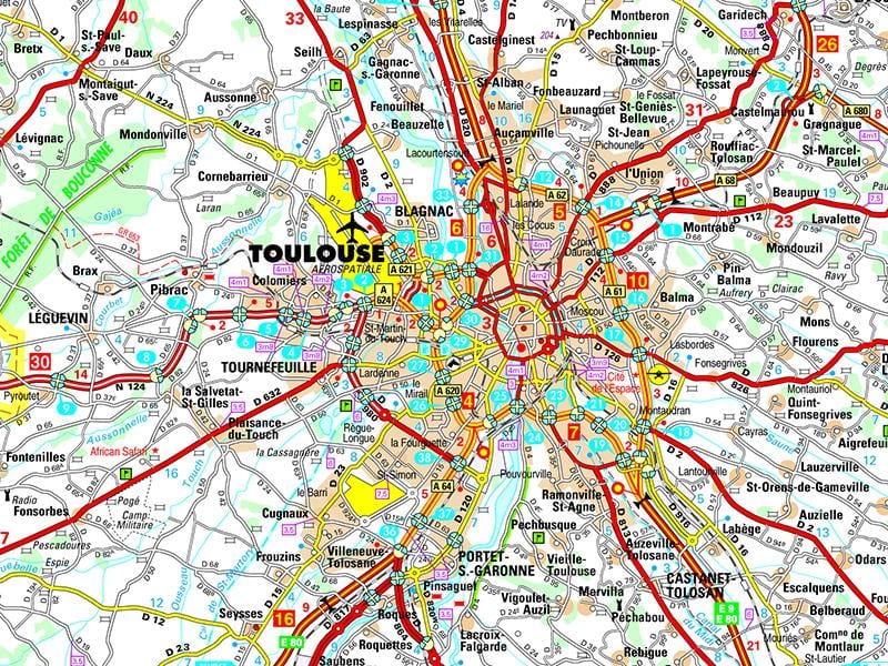 mapa Tuluzy drodze