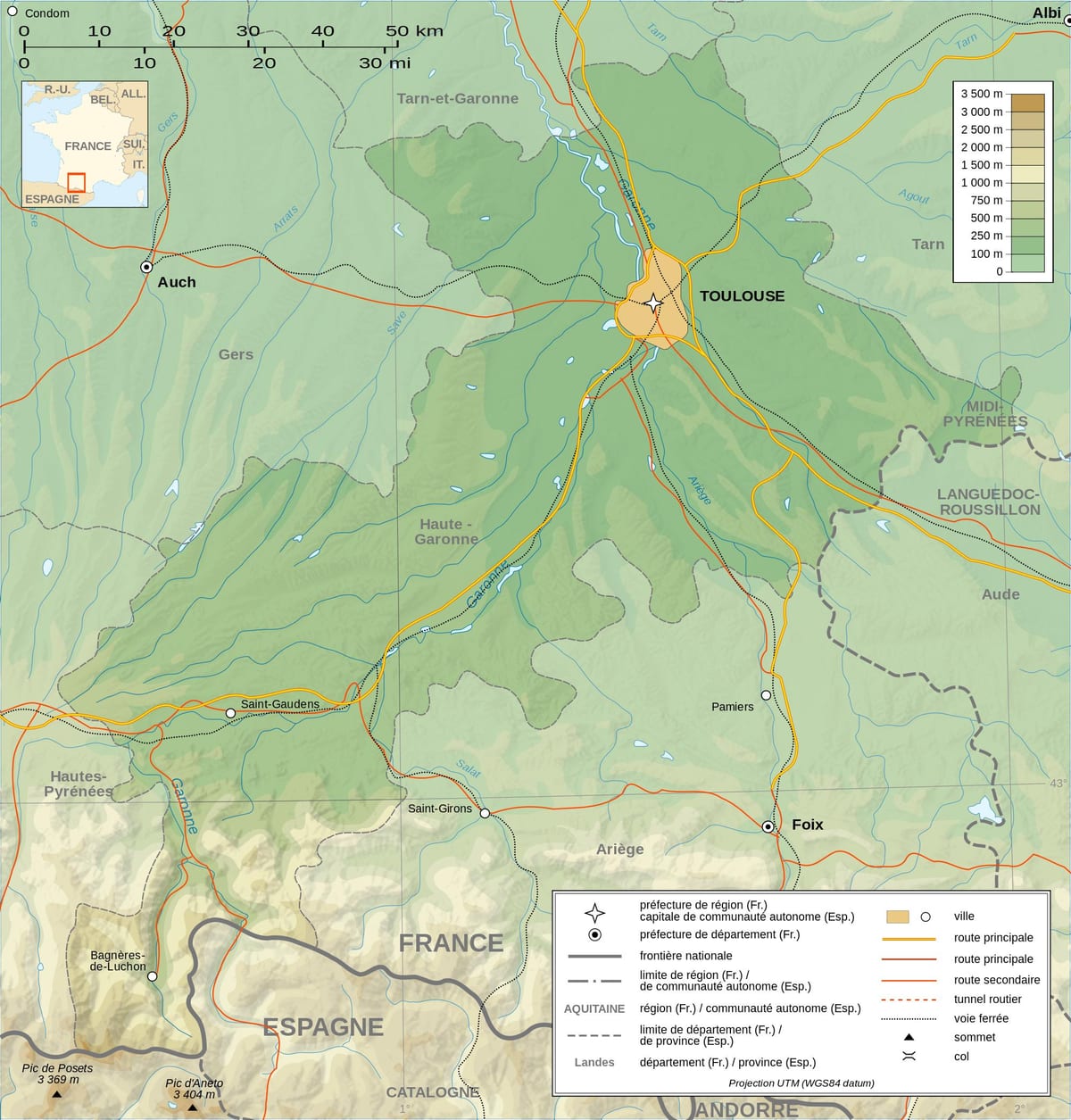 mapa topograficzna w Tuluzie
