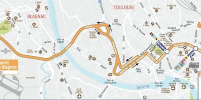 Mapa transfer z / do lotniska Tuluza trasę 